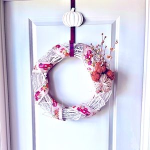 Handmade white wood fall pumpkin farmhouse wreath